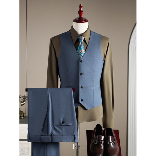 Lilanx high-end 10% wool suit men's suit business formal fashion slim large size groom's wedding suit three-piece black suit + trousers + vest XL (125-140Jin Jin equals 0.5 kg)
