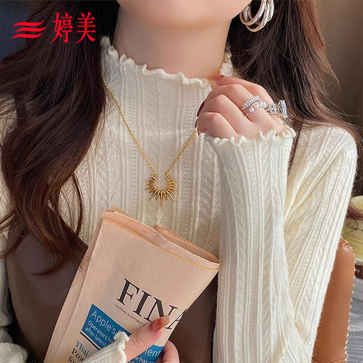 Tingmei half turtleneck white bottoming shirt women's sweater with fungus edge and inner knitted sweater can be worn as a foreign style autumn and winter warm top