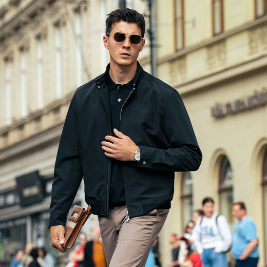 Mr. Bu machine washable lapel cardigan T-shirt 2025 autumn new solid color business sweater short-sleeved bottoming shirt BT16888 piano black M (170)