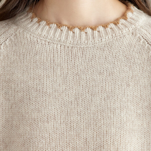 Shexi (Srcr) 100% wool sweater 430g thick loose sweater women's bottoming autumn and winter lazy contrast color knitted top