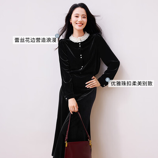 Xiangying French black velvet shirt for women 2025 winter new style super nice lace temperament long-sleeved top black M 160/84A/95-110Jin Jin equals 0.5 kg