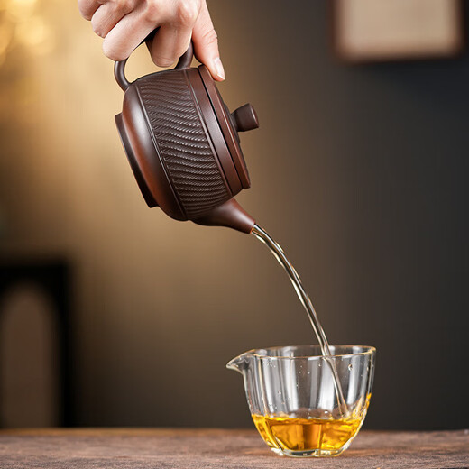 Yunnan Jianshui purple pottery hand-patterned Han tile pot Fengming pot large capacity household Kung Fu tea set purple sand large teapot purple pottery Han tile pot + two cups