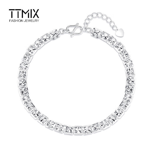 TTMIX Shiny Carved Imitation Diamond Bracelet pt950 Platinum Bracelet Women's Square Rice Platinum Bracelet Birthday Gift 7.89g 16+2cm Width 4.0mm