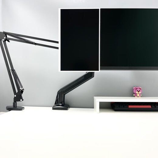 Woodman 18-inch portable display universal mechanical arm bracket vesa extended horizontal and vertical secondary screen clip desktop metal elevated stand black universal cantilever + 5.8-8.8cm mobile phone clip
