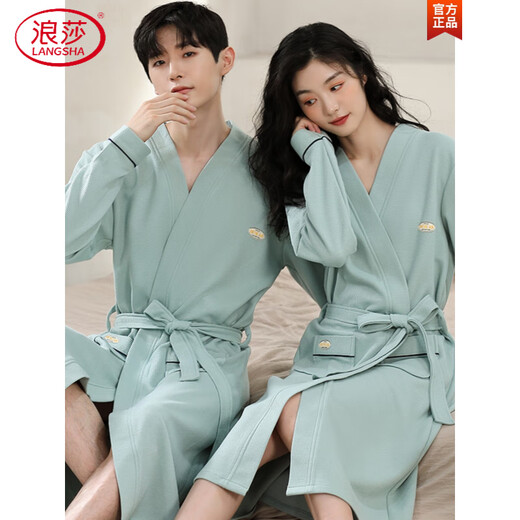 LangSha couple's pajamas spring and autumn pure cotton long-sleeved nightgown for men and women's four-season universal bathrobe A pair of long yukatas sexy JB16822 men-JB27822 women M women's style (recommended 80-90 Jin [Jin equals 0.5 kg])