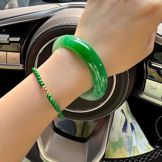 FALRIA Burmese jadeite bracelet genuine half mountain half water yang green jade bracelet ice type light green floating flower high ice jadeite bracelet 59mm