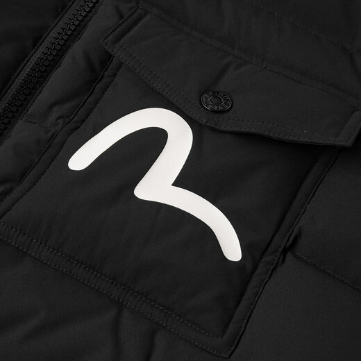 EVISU Fushen 2025 Autumn Seagull and Slogan Hooded Printed Down Jacket Men's Black S