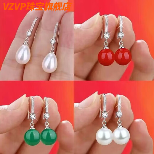 VZVP Old Phoenix 2025 sterling silver 9999 pure silver new style earrings women's style temperament pearl ear hooks anti-hypersensitive white water drops silver ear hook pearls the same style as Fat Donglai