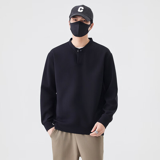 Jiebinlu high-end solid color sweatshirt for men spring and autumn 2025 new trendy loose Henry collar top men's casual bottoming shirt dark gray M recommended 100-120Jin Jin equals 0.5 kg