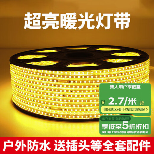 Fanyao Super Bright LED Light Strip Outdoor Waterproof Sun Protection Engineering Lighting Indoor Ceiling 52 Beads/M-Warm Light-10 Meters