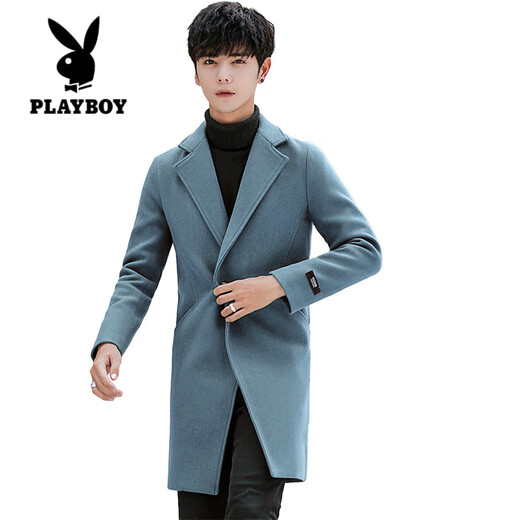 Playboy (PLAYBOY) windbreaker men's mid-length Korean style slim and handsome cotton-thick woolen coat men's woolen coat men's trend apricot cotton M