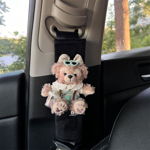 Litian Cute Shirley Mei Car Decoration Car Seat Belt Shoulder Cover Anti-Stranglehold Child Safety Belt Duffy Car Interior Black Shoulder Guard Short Plush Self-matching Overalls Mei Mei Single