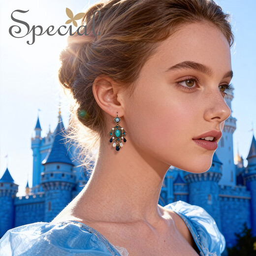 Special European and American retro fashion jewelry non-pierced ear clips women's earrings temperament tassel sweeping shoulders blue non-pierced ear clips