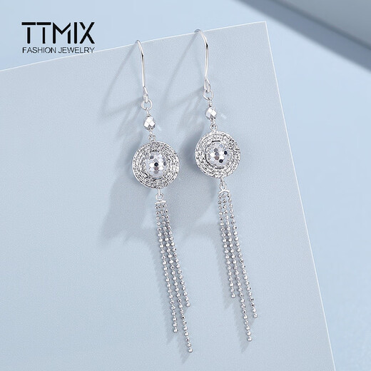 TTMIX Honeycomb Straw Hat Platinum Earrings pt950 Platinum Ear Hook Women's Tassel Platinum Earrings Bohemian Style 4.7-4.9g