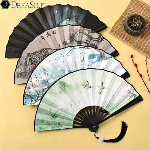Yusen Yi Hanfu Fan Boys' National Style 8-inch Plastic Fan Tassel Pendant National Fashion Folding Fan Children's Silk Cloth Ancient Style Unbreakable Youfeng Laiyi