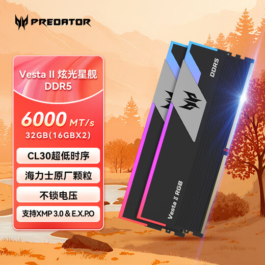 Acer PREDATOR 32G (16G 2) set DDR5 6000 frequency desktop memory stick Vesta II glare starship RGB light strip (C30) Shi Yaohei AI computer accessories