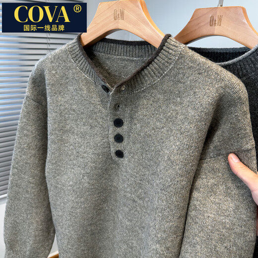 COVA international first-line brand door tube Henry collar sweater men's 2025 new winter loose sweater men's thickened black gray 3XL