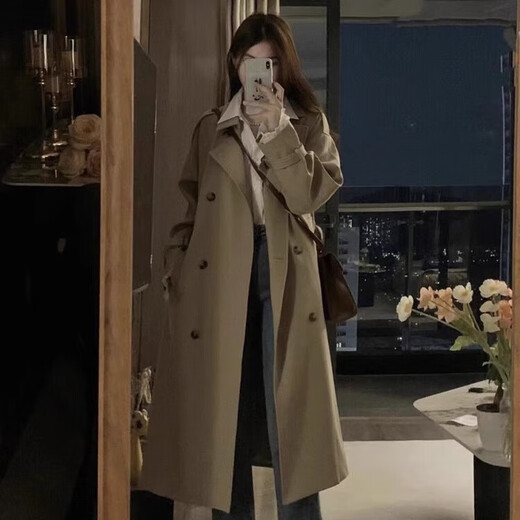 Luge Li Windbreaker Jacket Women's Khaki Spring and Autumn Women's 2025 New Small Korean Style Autumn Coat Mid-Length Khaki Windbreaker S