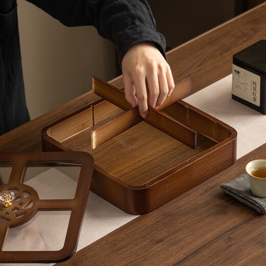 New Chinese style household nut refreshment palace grid dried fruit plate fruit plate living room coffee table snack snack display candy plate walnut color-window flower fruit plate 25*25*5