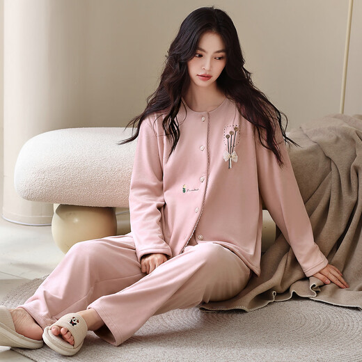 Chongxin 25-year new anti-static soft island velvet pajamas for women autumn and winter thickened velvet warm home clothes set G 67011 bean paste M female height 150-160 weight 80-100 Jin Jin equals 0.5 kg