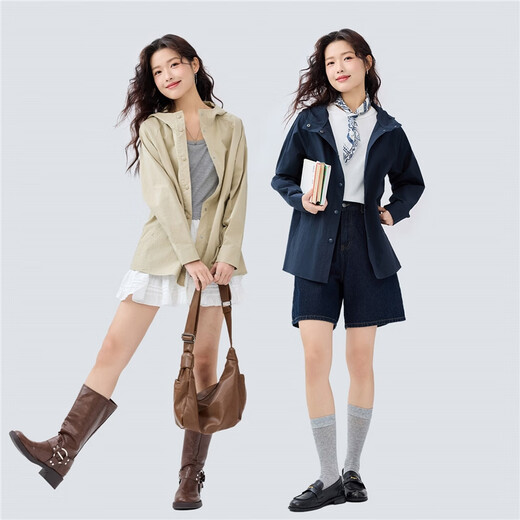Giordano windbreaker jacket for women outdoor camping back pleated rag-shoulder mid-length hooded jacket for women 13375107
