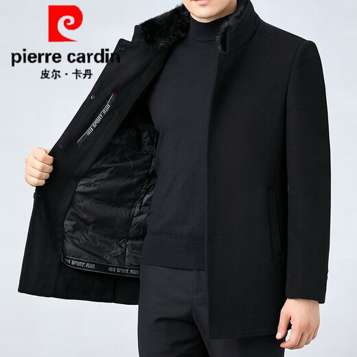 Pierre Cardin double-sided mink fur stand-collar wool coat for men, mid-length removable down liner warm cashmere coat 2289-25 - Gray L (175) size - Recommended weight 130-140 Jin Jin is equal to 0.5 kg