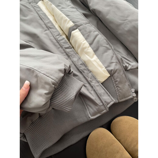 Jufeng Gray Cleanfit Flight Jacket Cotton Jacket Men's Winter Thickened Warm Cotton Jacket Short Profile Stand Collar Baseball Jacket Light Gray Cotton Upgraded M