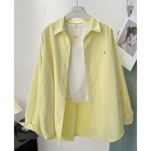 Yisijiu yellow age-reducing Korean style shirt jacket for women spring and autumn French loose slim long-sleeved shirt with cardigan top trendy yellow L recommended 105-115 Jin Jin is equal to 0.5 kg