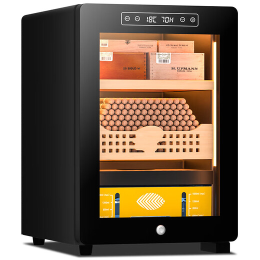Kelong 36C cigar cabinet, constant temperature and humidity, mellow aroma, natural cedar wood shelf, compressor, precision refrigeration, anti-fog tempered glass door, air-cooled partitioned storage, household cigar cabinet, 33C elegant black box, nude maintenance + compressor refrigeration + cedar wood cigar basket