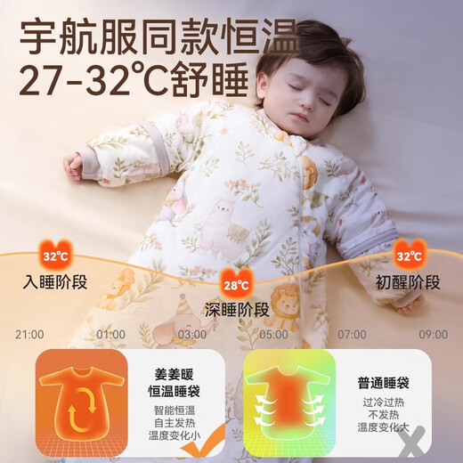 Mianqi bear baby sleeping bag all-in-one baby autumn and winter newborn baby small month old silk anti-kick quilt universal SP11-silk moisturizing Tianzhu breathable spring and autumn double layer room temperature 20-26 S suitable for height 55-70cm recommended age 0-9 months