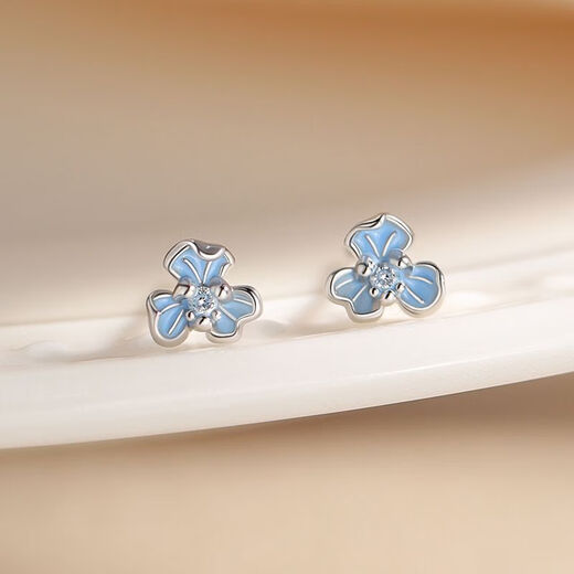 NSYCA Old Phoenix sterling silver 9999 iris flower earrings niche light luxury women 2025 new earrings silver earrings blue iris earrings 1 pair high-end