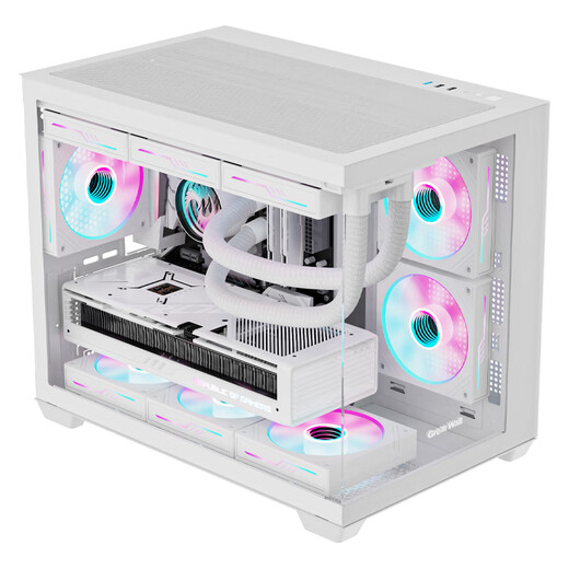 Châssis de salle blanc avec vue sur la mer Great Wall Vision S1W PLUS (carte mère MATX/verre double face/360 positions de refroidissement par eau/9 positions de ventilateur/USB3.0/filtre anti-poussière/carte graphique longue)