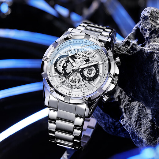 Dickies men's watch student multi-function chronograph steel band luminous waterproof watch male birthday gift CL-738 white