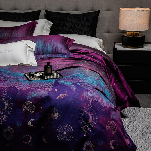 High-end villa double-strand 100S Pima cotton four-piece set pure cotton jacquard quilt cover sheets luxury bedding Bright Galaxy 1.5m bed sheet four-piece set