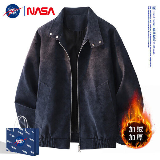WHIM NASA American Retro Bomber Jacket Men's 2025 Autumn Trendy Brand Loose and Versatile Casual Men's Winter Style Gray XL (Recommended 140-160 Jin Jin equals 0.5 kg)