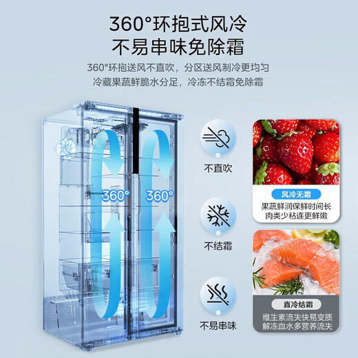 Hualing 561L air-cooled frost-free refrigerator produced by Midea, first-class energy efficiency side-by-side door, double frequency conversion, odor-free ultra-thin large-capacity refrigerator, national subsidy 20% 589/588 HR-588WKP