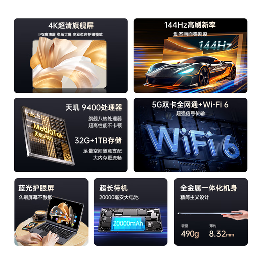 HUIWEI benefits for the tablet Dimensity 9400 eight-core 2025 new 4K ultra-clear 144Hz full Netcom 5G WiFi gaming office learning online class four-in-one Pad Pro Frost Silver New 16Pro flagship 16G+512G original keyboard and mouse