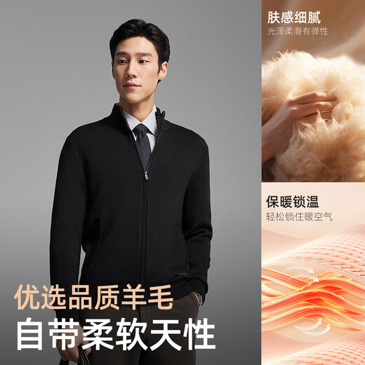 Youngor Sweater Men's Wool Blended Stand Collar Sweater Jacket Cardigan Suede Full Warm Comfort 2025 New Arrival Style Black VWHW619962ALA L 105cm (Recommended 145-165Jin Jin equals 0.5kg)