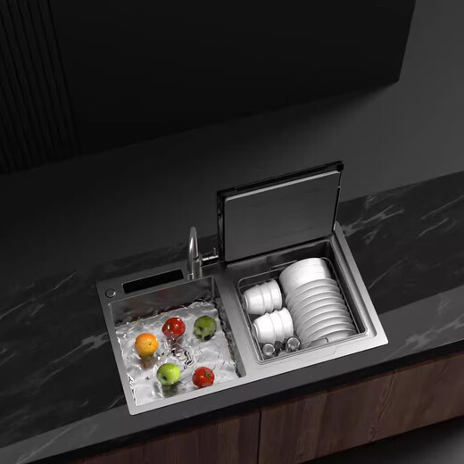 Dishwasher for 8-10 people, large capacity, double spray, small household smart fully automatic desktop embedded hot air drying, active oxygen sterilization and disinfection S3 left machine and right sink with ultrasonic