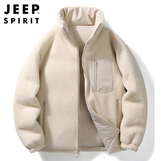 JEEP SPIRIT Jeep cotton jacket men's winter cotton jacket double-sided lamb velvet cotton jacket men's velvet jacket light military green L