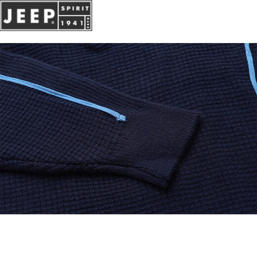 JEEP SPIRIT couple wear autumn and winter American retro splicing contrast sweater Henry collar half zipper warm sweater men's and women's jacket gray M