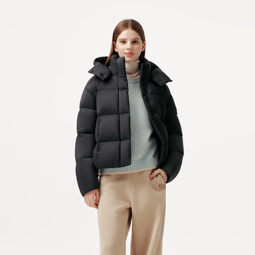 Tambor puff down jacket women's short removable hood autumn and winter warm jacket 25 years new 5530520D black 165