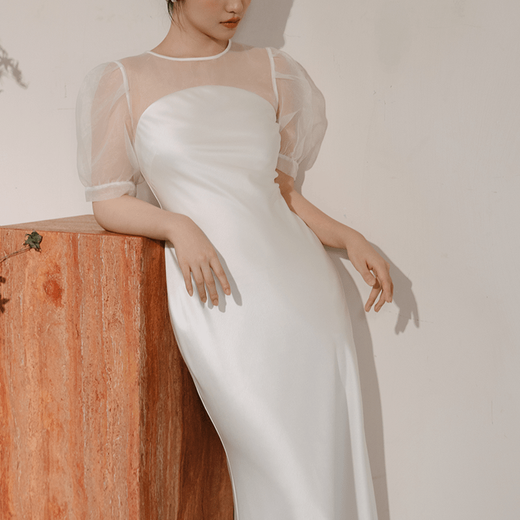 
LISM International first-line brand bride white light wedding dress with white engagement and get a marriage certificate for wedding toast dress White (spot) XS