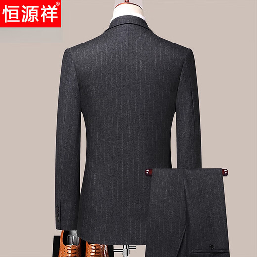 Hengyuanxiang 2025 Comfortable and Versatile Wool Suit Suit for Men Spring and Autumn Two-button Middle-aged Formal Men's Suit Jacket New Style 8983 Dark Gray/Two-button, No Slit Suit+* Size S 165 (please leave a message for height and weight)