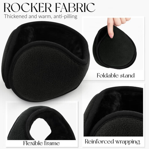 KINGXIAOJING German winter warm earmuffs, earmuffs, men's back-worn earmuffs, foldable earmuffs, winter women's ear warmer hats, black polar fleece, extended and thickened, foldable, back-worn earmuffs, 1 piece