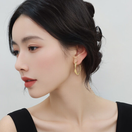 Qlady feather C-shaped gold earrings women's plain hoop earrings hoops 2025 new high-end earrings birthday gift