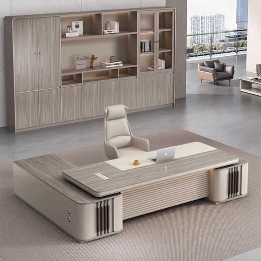 Light luxury boss desk and chair combination, simple and modern chairman's office, single-person and elegant desk manager desk furniture, light luxury color matching with aluminum alloy paint strips, 1.8-meter luxury single cabinet