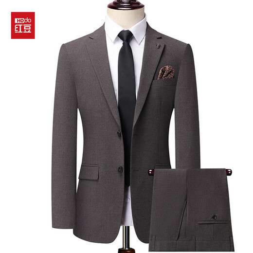 Hongdou Men's Fashion Versatile Casual Suit Suit 2025 Autumn New Business Professional Work Fit Jacket Brown L 175