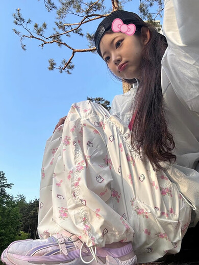 Authentic Korean Jennie Bae Zhuhyun same style open yy joint Kitty workwear wide-leg paratrooper casual trousers white kitty jennie Bae Zhuhyun same style S