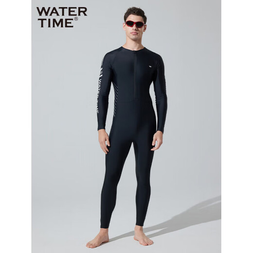 WATERTIME Men's Swimsuit Swimsuit One-piece Wetsuit Beach Pants Anti-Embarrassing Swimsuit Black Silver M